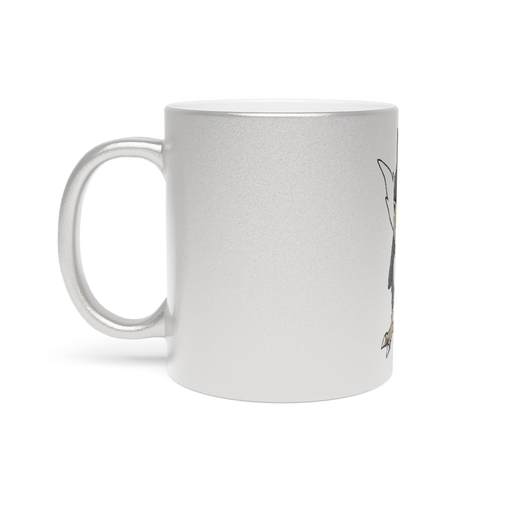 BiChipla Metallic Mug in Silver and Gold with customizable design options, showcasing a sleek ceramic finish and comfortable C-handle.